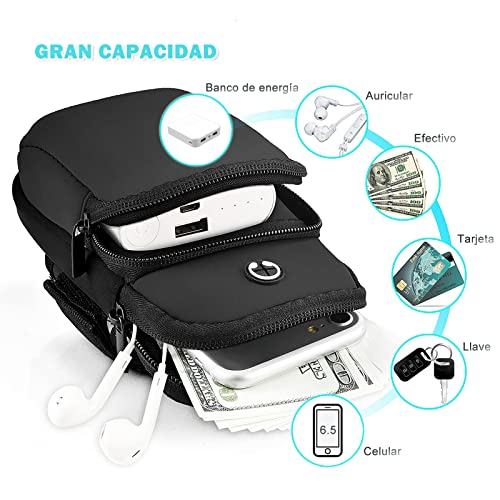 Brazalete Deportivo de Celular 2 Pack,Funda para Teléfono con Brazalete Deportivo para Correr, Bolsa de Brazo Compatible con Teléfono Móvil de Hasta 6.5 Pulgadas para Gimnasio/Exterior (Negro+Rosa)